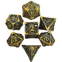 Jeu de dés à facettes multiples en métal massif, 7 pièces, couleurs or et argent, adapté à divers jeux de table, jeux de rôle dans des donjons