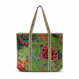 Green <b>Quilted</b> Velvet Reversible Spring <b>Summer</b> Vintage Bohemian Canvas Lining Zipper Closure Lightweight Printing Shopping Extra - Product Image 1