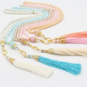 도매 Eid Mubarek 선물 Tasbeeh 99pcs 6mm 모조 유리 진주 비즈 이슬람 술 펜던트 이슬람기도 Tasbih 기도