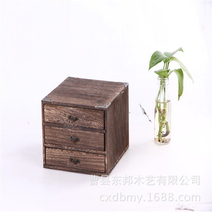 Caja de té de madera de Paulownia quemada, con 3 cajones, almacenamiento de madera maciza para té Pu Erh, forma rectangular, hecha a mano, 17 pulgadas de alto - Product Image 5
