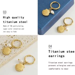 Pendientes de Perlas Naturales de Acero de Titanio para Mujer, Diseño Europeo y Americano, Pendientes de Concha de Acero Inoxidable de 18K para Mujer - Product Image 4