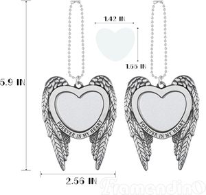 Adornos de suspensión de coche en blanco con forma de corazón de ala de Ángel de aleación de Zinc pintada en plata, regalo personalizado para siempre, diseño de mi corazón - Product Image 2