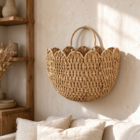 Panier mural bohème en rotin/paille tressé à la main, panier de rangement en dentelle ondulée, décoration murale écologique pour la maison