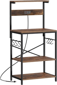 Étagère de cuisine avec prise électrique, table de bar à café à 4 niveaux, support pour <span class=keywords><strong>micro</strong></span>-<span class=keywords><strong>ondes</strong></span> avec 6 crochets en forme de S - Product Image 2