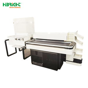Mostrador de Caja para Comercio Minorista con Banda Transportadora, Mesa de Caja POS en Blanco y Negro para Hipermercados - Product Image 3