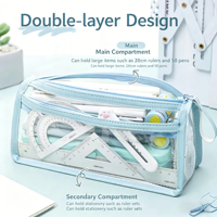 Estuche para Lápices Transparente de Doble Capa, Venta al Por Mayor OEM ODM, Especial para Exámenes, Gran Capacidad