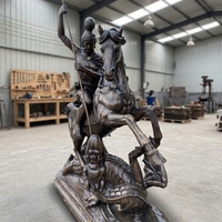 Sculpture de soldat en laiton sur mesure pour jardin extérieur, statues en bronze grandeur nature célèbres, Saint George combat le dragon, artisanat artistique