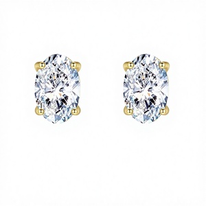 New Arrival Hypoallergenic Gold Plated <b>Stud</b> Earring Oval Cut 8A Premium Diamond Third Party Certified 925 Sterling <b>Silver</b> - Product Image 4