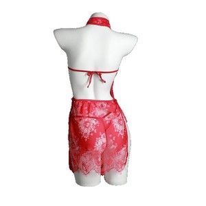 Lencería Sexy de Encaje Transparente con Escote Abierto, Estilo Cheongsam, Color Rojo, Marca Lemon Story - Product Image 4