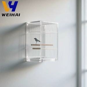 Asılı kanca ile Mini ev akrilik kuş kafesi-sevimli yazlık tasarım, küçük kuşlar için çıkarılabilir çatı ve tepsi - Product Image 5