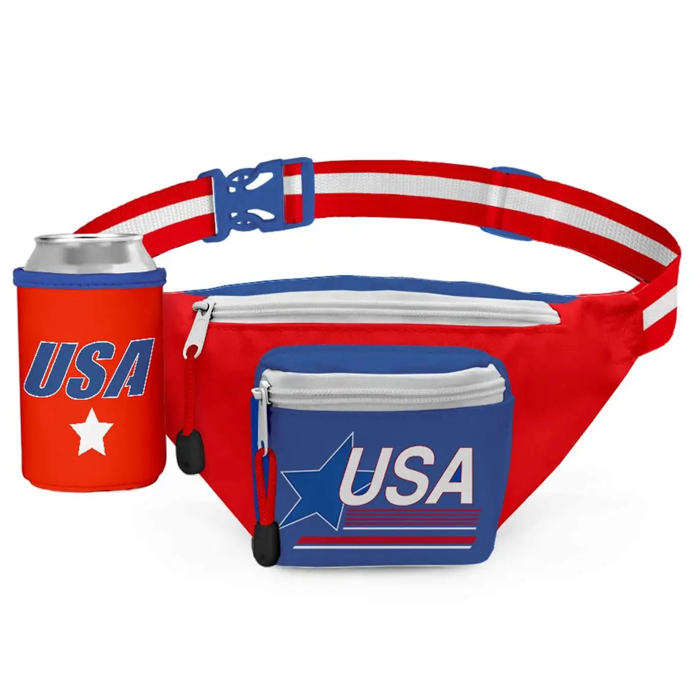 American Flag Fanny Packs with Drink Holder USA Fanny Pack for 4th of July Party Festival Costume Accessories Carnival Gifts
