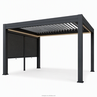Pergola motorisée en aluminium avec toit à lames rétractables, système d'ombrage pour studio de jardin, rideaux occultants, écrans de travail et éclairage LED