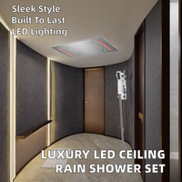 Kit de douche LED à montage au plafond pour hôtels modernes, finition chromée, pommeau de douche effet pluie 360x500mm, mitigeur thermostatique, garantie 5 ans