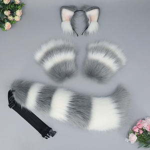 Высококачественный пушистый мех волк лиса хвост и повязка на голову наборы ручной работы животных Костюм для косплея - Product Image 2