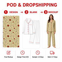 Ensemble de pyjama personnalisé en satin crème avec col cranté motif poinsettia pour femme, en polyester, pour Noël, POD, MOQ 1 pièce, Dropshipping