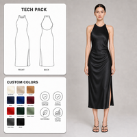 Robe midi noire en satin à col licou et découpes aux épaules, pour femme, coupe biais brillante, fente latérale, robe de soirée d'été, vente en gros OEM, sexy