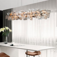 Lámpara de Araña LED Rectangular Moderna y Minimalista de Hierro y Cristal con Altura Ajustable para Iluminación de Mesa de Comedor de Restaurante
