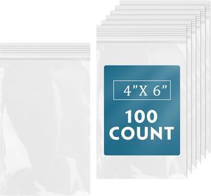 Huamaohengchun4" X 6"(100 Count) <b>Small</b> 2 Mil Clear Plastic Reclosable Zip Bags for Photo Jewelry Bakery Party FavorsFood Storage - Product Image 2
