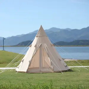 Desain baru kanvas katun Vintage tenda kanopi lonceng Glamping besar Tipi Teepee tenda piramida Hiking OEM ultra ringan