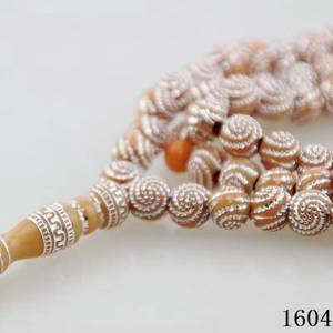 Cuentas de oración de resina con patrón espiral estampado en oro metálico brillante de 6 mm, 99 piezas, Tasbih brillante con borlas metálicas decorativas, estilo étnico. - Product Image 1