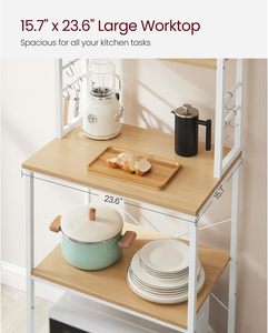 Mostrador para cafetería, estante de almacenamiento para cocina con función de almacenamiento, con 6 ganchos, estante para horno microondas, estilo moderno, color roble - Product Image 4