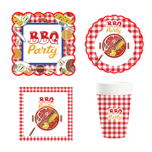 Assiettes en papier à carreaux rouges DAMAI pour la décoration de table de barbecue, ensemble de vaisselle jetable en papier pour barbecue - Product Image 3