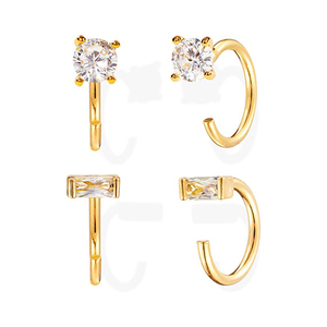 CANNER Lot de 4 boucles d'oreilles manchette en argent sterling S925 multi-styles en forme de C avec zircon géométrique, sans perçage, pour cartilage - Product Image 6
