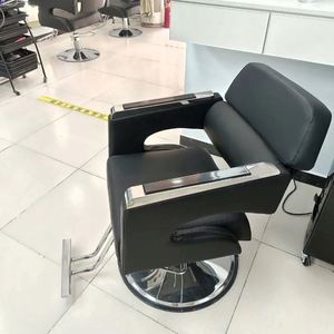 High-end Hair Salon Furniture <b>Armchair</b> Can Rotate and Lift Stainless Steel <b>Black</b> Metal Men's Barber Seat Chair - Product Image 6