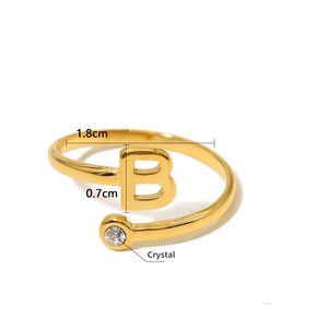 Anneaux de lettres de l'alphabet de A à Z très vendus, en acier inoxydable imperméable, zircon réglable, anneau de doigt à lettre initiale 26 pour femmes - Product Image 6