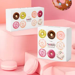 食品级定制Logo折纸甜甜圈盒子烘焙食品包装食品和饮料包装纸板UV涂料上漆