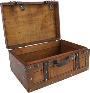 <span class=keywords><strong>Coffre</strong></span> de rangement carré en bois vieilli Sonew, avec poignée en cuir texturé, usage polyvalent, portable, style antique - Product Image 1