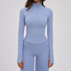 Custom Sustainable Recyclable Spandex Slim Fit Running <b>Yoga</b> Zip <b>Jackets</b> High Elastic Mock Neck Gym Fitness <b>Jacket</b> with Thumbhole - Product Image 2