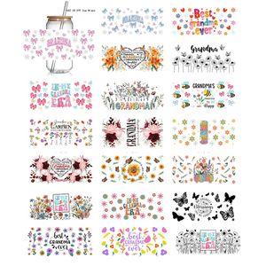 Transferts UV DTF pour gobelets motif fleurs pour grand-mère, autocollants MAMA, enveloppes 3D UV DTF pour gobelets, enveloppes UV pour grand-mère, autocollants pour gobelets 16OZ pour cadeaux - Product Image 1
