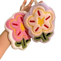 Serviettes de toilette en microfibre corail, petites, mignonnes, à l'aspect soigné, brodées en forme de fleur, sans peluches, très absorbantes, suspendables et anti-odeurs