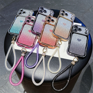 Coque de téléphone en forme de cœur avec cadre ondulé à paillettes dégradées et strass pour <span class=keywords><strong>Samsung</strong></span> S26 Ultra S25 S24 Plus, avec support et sangle, étui brillant - Product Image 4