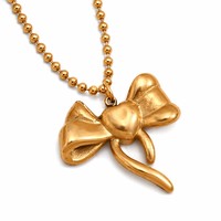 Collier avec pendentif nœud, bijoux à chaîne de perles, collier plaqué or 18 carats, accessoire étanche, bijoux en acier inoxydable 316L