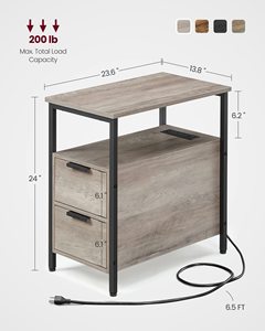 Side <strong>Table</strong> with Charging Station Narrow End <strong>Table</strong> with 2 Drawers <strong>Slim</strong> Nightstand and <strong>Bedside</strong> <strong>Table</strong> with Storage - Product Image 4