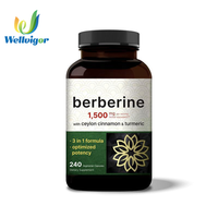 Capsules de thé à l'extrait de berbérine HCl OEM, suppléments naturels de cannelle, haute qualité 97% 500mg, capsules de berbérine