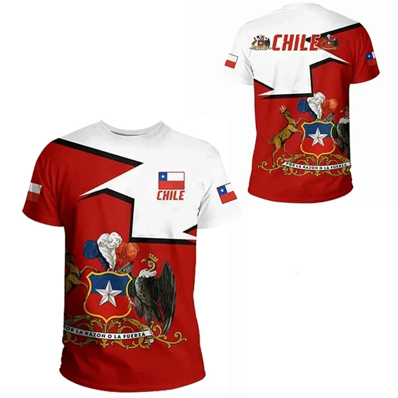 The latest custom T-shirt printed Red blue o collar T-shirt Chile Country badge Quick drying Comfort T-shirt soft touch oversize