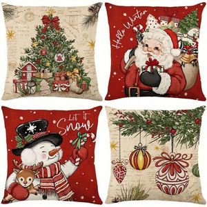 Funda de Almohada Cuadrada de Lino con Estampado de Gorro Navideño, para Uso en el Hogar y Hoteles, Tema Festivo de Navidad - Product Image 6