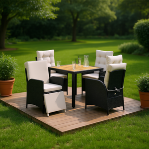 5 Piece Garden Dining Set With <b>Adjustable</b> <b>Footrest</b> In Black Pe Rattan For Outdoor Use - Product Image 2