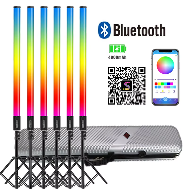 6PCS RGBW Handheld LED Light Stick Video Light Wand APP Control 4800mAh Battery 340Full Color 36W 2700K-6500K for Hotel Use