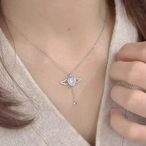 Collana <span class=keywords><strong>Cuore</strong></span> di Cupido con Zirconia a Forma di <span class=keywords><strong>Cuore</strong></span>, Design Angelo per il Colletto, Lussuosa Collana a <span class=keywords><strong>Cuore</strong></span> N241131 - Product Image 2