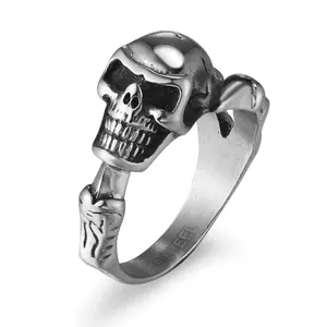OEM Jewelry Factory Finger Black Platinum Boy Man Turkish Mens Turquoise skeleton Rings for Men Stainless Steel