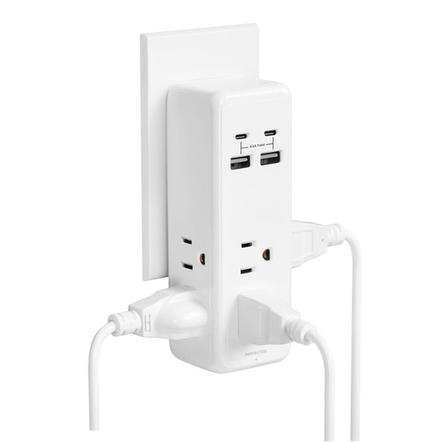 Surge Protector Outlet Extender 4 USB Wall Charger (2 USB C) 4.5A Total Wall Plug Splitter with 6 AC Electrical Power Expander