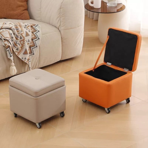 Taburete Otomano Cúbico Multiusos con Almacenamiento, Caja de Almacenamiento Oculta con <span class=keywords><strong>Tapa</strong></span> Abatible, Asiento Acolchado de PU con Ruedas Silenciosas para Interiores - Product Image 1