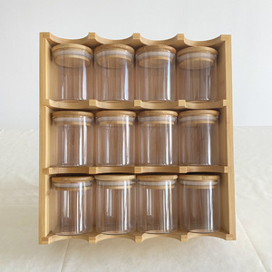 Bamboo <b>Spice</b> Rack 12 Compartment With Glass <b>Jars</b> For Kitchen Countertop Storage - Product Image 1