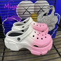 Luxe rose blanc dégradé couleur impression plate-forme épaisse semelle souple chaussures de jardin pour femmes été plage sabots trou chaussures