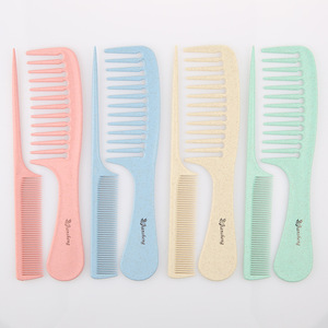 Peigne à dents larges en paille de blé avec queue pointue pour la coiffure à domicile, rose, bleu, jaune, vert - Product Image 1