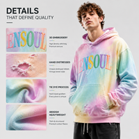 Sweat-shirt pour homme personnalisé, 480 GSM, 100% coton, tie-dye, effet vieilli, broderie 3D premium, coupe ample, écologique